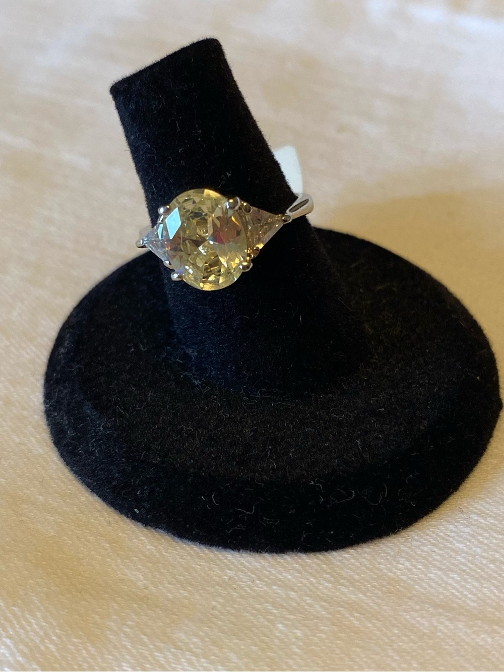 Classic Solitaire Silver Ring with Yellow-Cut Stone, Size 6